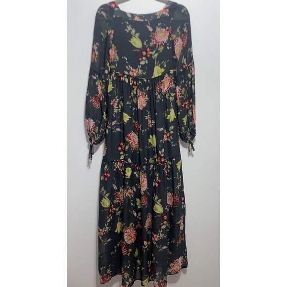ANTHROPOLOGIE Evelin XS Maxi Dress Green Floral Boho Ruffle Tiered Chiffon - Picture 7 of 12